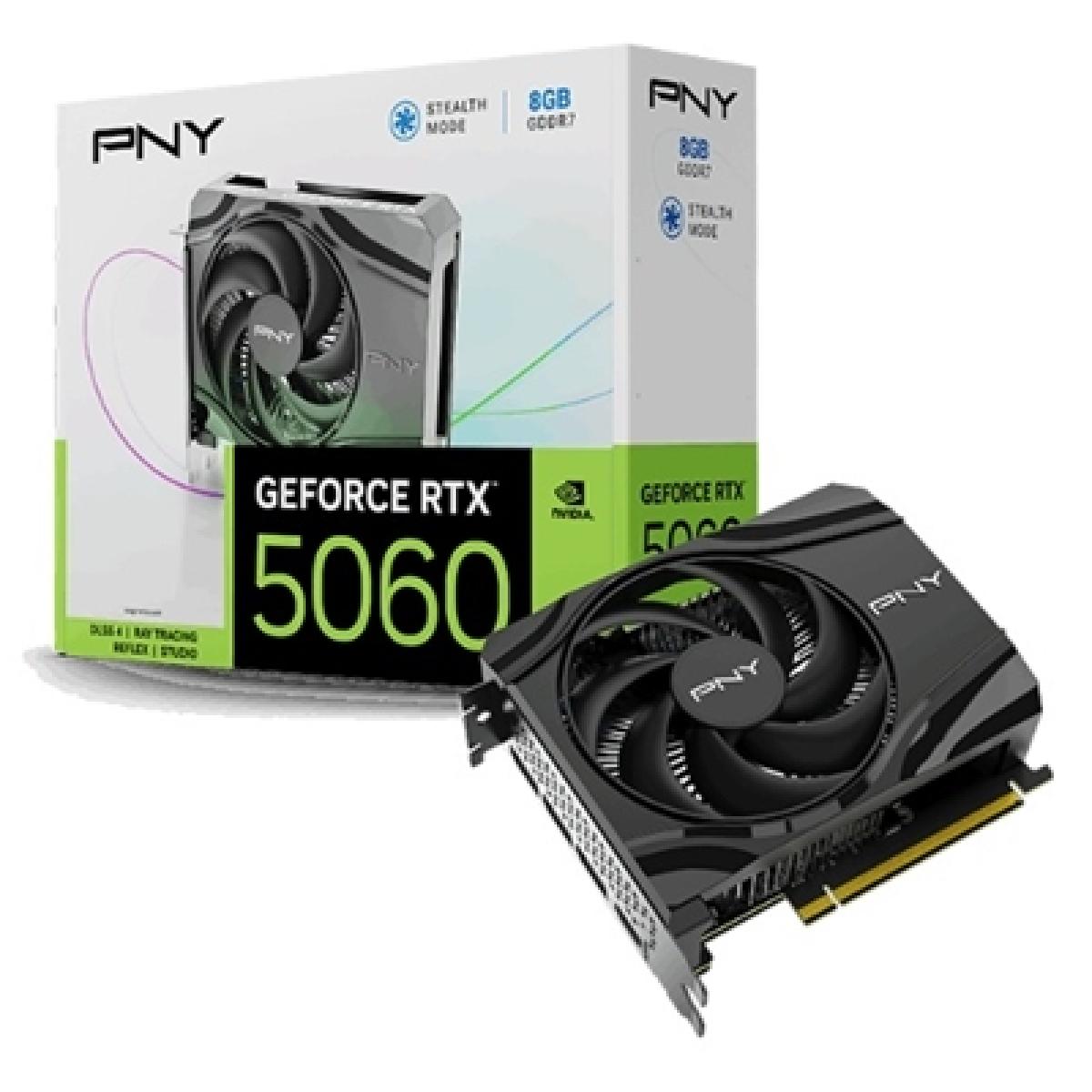 PNY NVIDIA GeForce RTX 5060 8GB GDDR7 Graphics Card, 3840 CUDA Cores, 2280 MHz Core Clock, Single Fan, 3x DisplayPorts / 1x HDMI Port