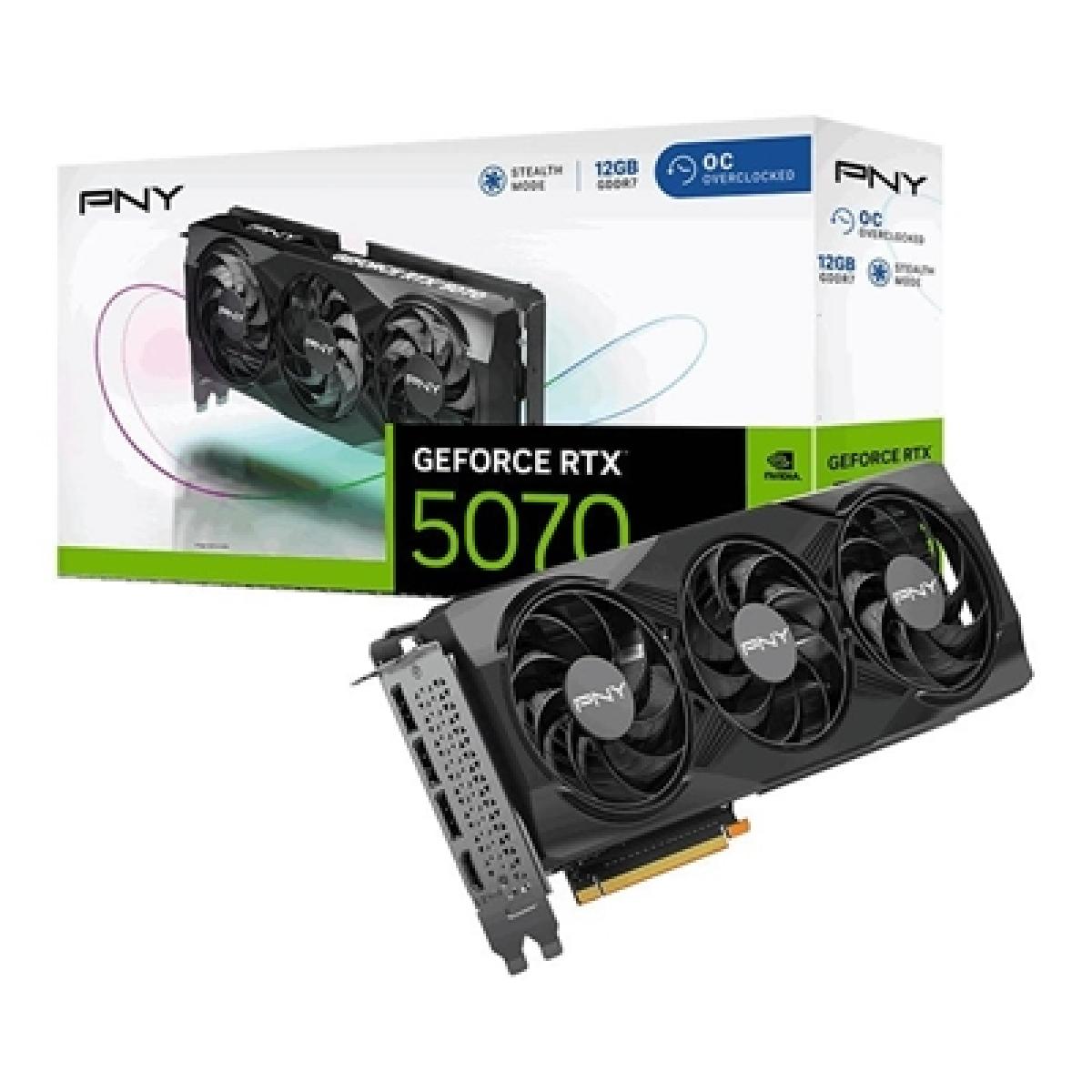 PNY NVIDIA GeForce RTX 5070 OC 12GB GDDR7 Graphics Card, 6144 CUDA Cores, 2160 MHz Core Clock, Triple Fan, 3x DisplayPorts / 1x HDMI Port