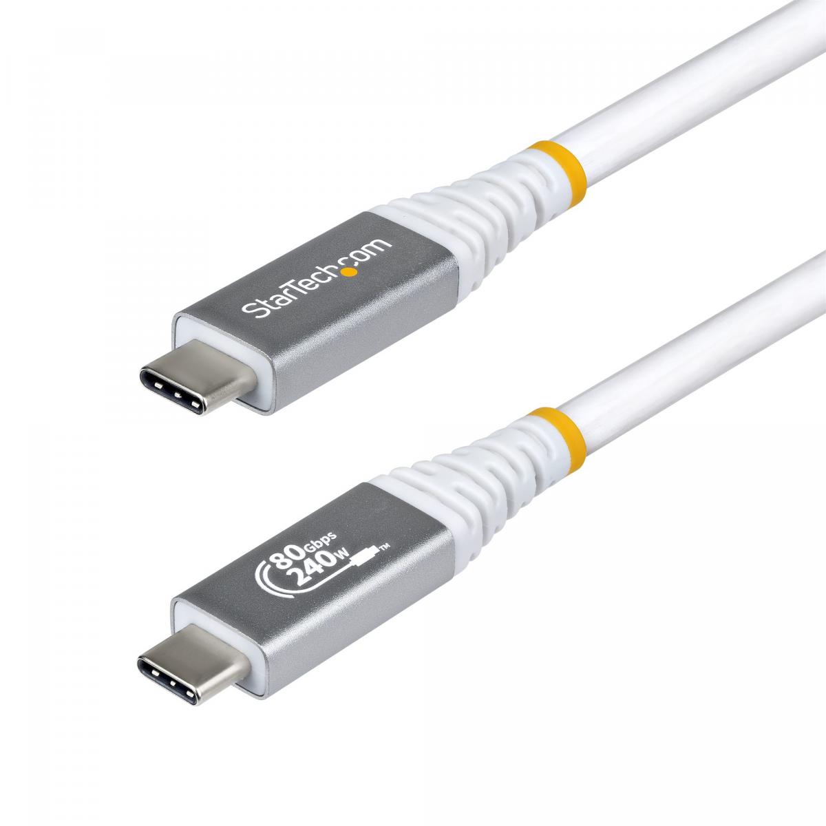 StarTech.com 50cm (1.6ft) USB4 Cable, 80Gbps, USB-IF Certified USB-C Cable, 240W PD, 8K 120Hz/4K 240Hz DP2.1 DP80, TPE Jacket, Thunderbolt 4 Compatible - White USB-C Cord