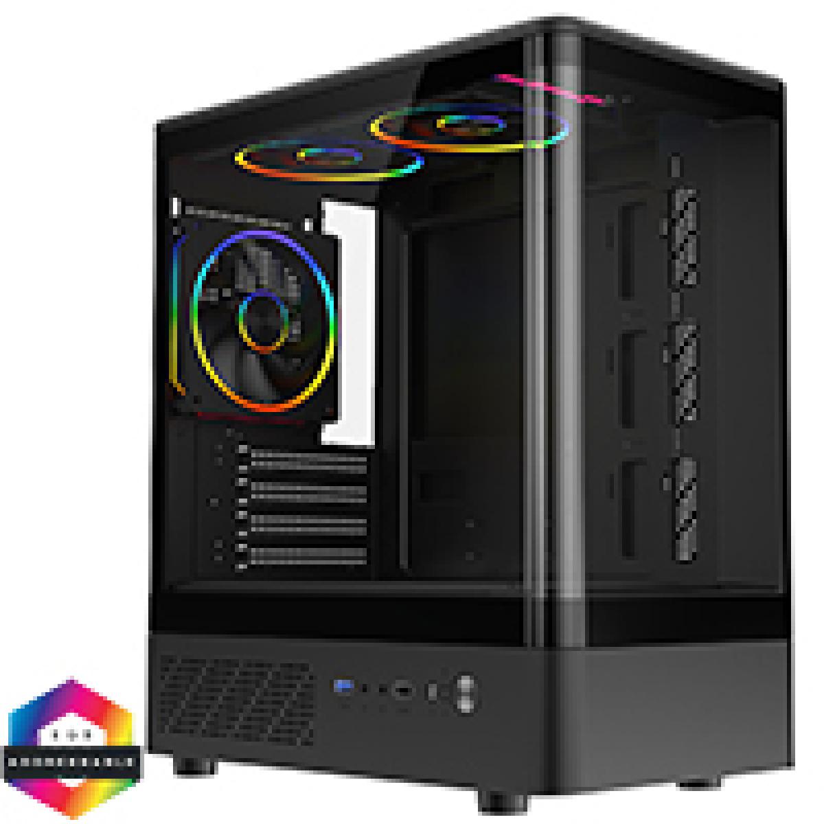 CiT F3 Black Micro-ATX Curved Window PC Gaming Case with 3 x 120mm ARGB Fans Included With Tempered Glass Side Panel