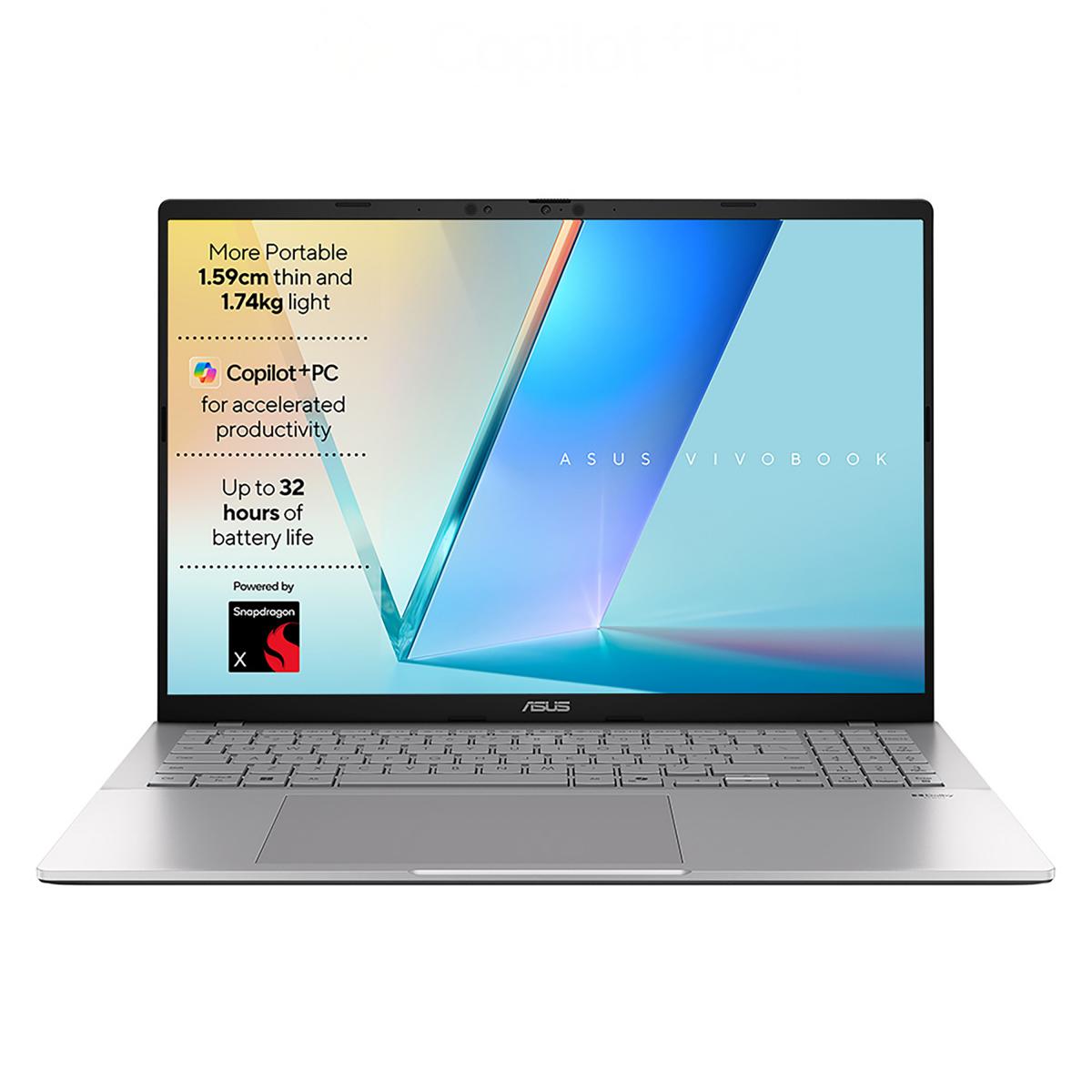 ASUS Vivobook S16 S3607QA-PL004W Copilot+ PC Qualcomm Snapdragon X1-26-100 Laptop 40.6 cm (16") WUXGA 16 GB LPDDR5x-SDRAM 512 GB SSD Wi-Fi 6E (802.11ax) Windows 11 Home Silver