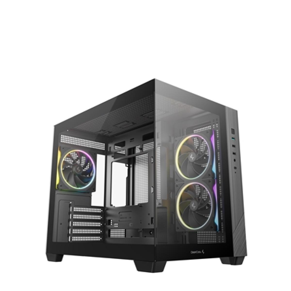 DeepCool CG330 3F ARGB Dual-Chamber Micro-ATX Tower Case, Tempered Glass Panels, 3 x 120mm ARGB Fans, USB 3.0, ITX/Micro-ATX, Black