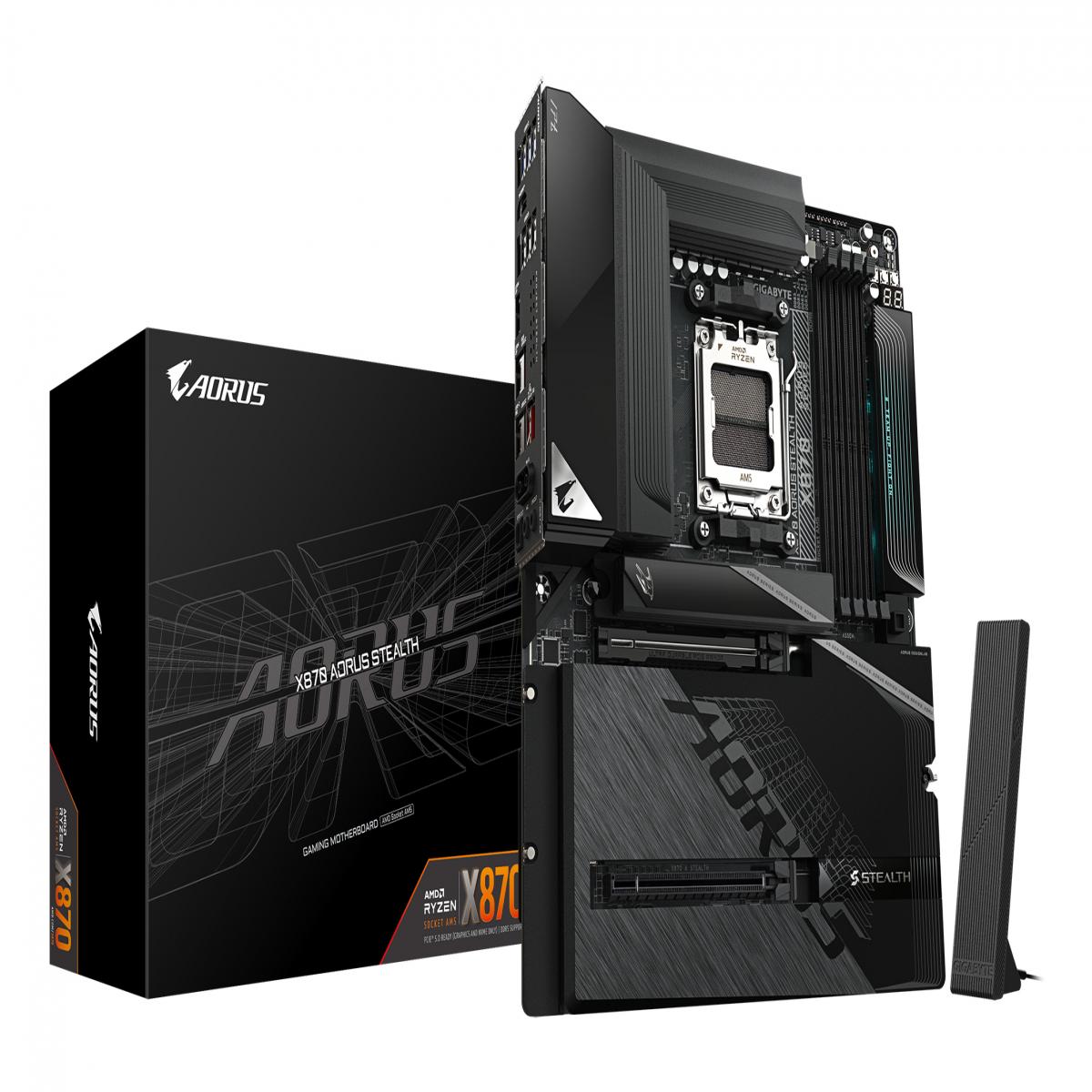 GIGABYTE X870 AORUS STEALTH Motherboard - Supports AMD Ryzen 9000 CPUs, 16+2+2 Phases Digital VRM, up to 8200Hz DDR5 (OC), 2xPCIe 5.0 + 2xPCIe 4.0, Wi-Fi 7, 5 GbE LAN, USB 4