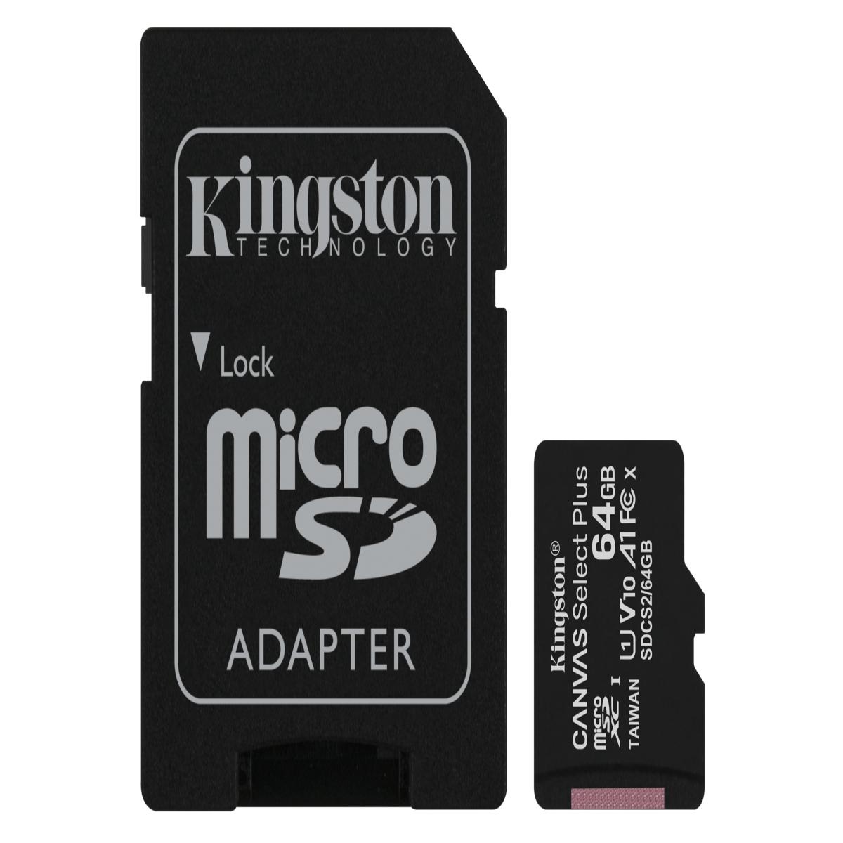 Kingston Technology Canvas Select 64GB micSDXC Plus 100R A1 C10 Card + ADP