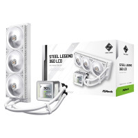 ASRock Steel Legend 360 LCD White AIO Liquid CPU Cooler, 360mm Radiator, Triple 120mm PWM ARGB Fans, LCD Display, Intel LGA1700/1851 & AMD AM5/AM4 Compatible