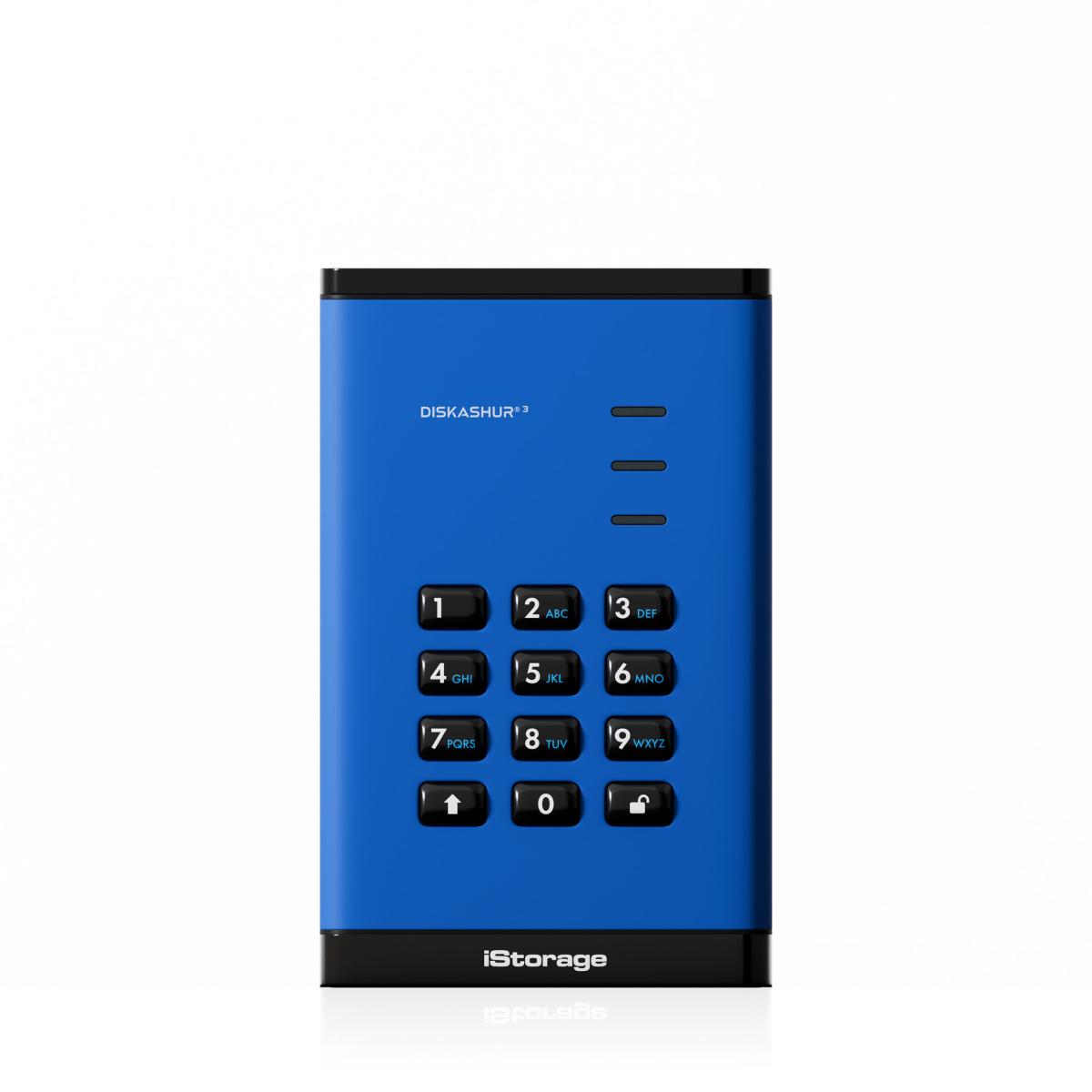 iStorage diskAshur³ SSD 4TB Blue | Secure Portable Solid State Drive | FIPS 140-3 Level 3 Complaint |Common Criteria EAL 5+ | PIN protected | AES-XTS 256-bit hardware encryption | GDPR, TAA Compliant | Dust/Water Resistant |