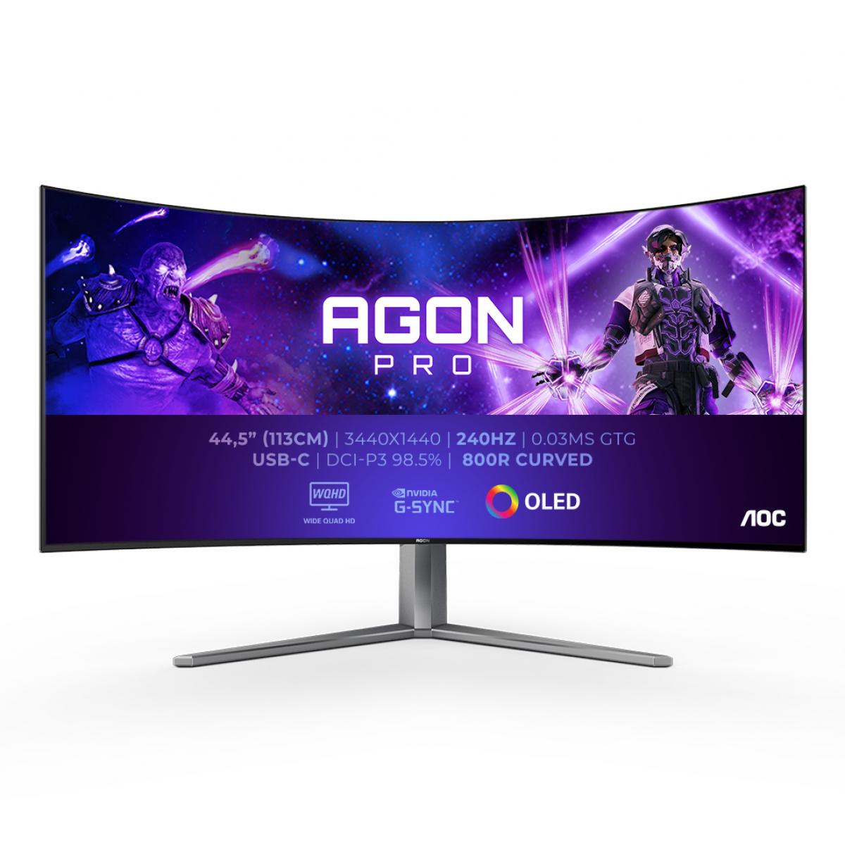 AOC AGON PRO AG456UCZD computer monitor 113 cm (44.5") 3440 x 1440 pixels Wide Quad HD OLED Black, Grey