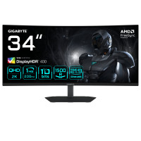 GIGABYTE G34WQC2 34” WQHD Curved Gaming Monitor - 3440 x 1440, 1500R, 200Hz, 1ms, 450 cd/m2, AMD FreeSync Premium, DisplayHDR 400, HDMI 2.0, Displayport 1.4