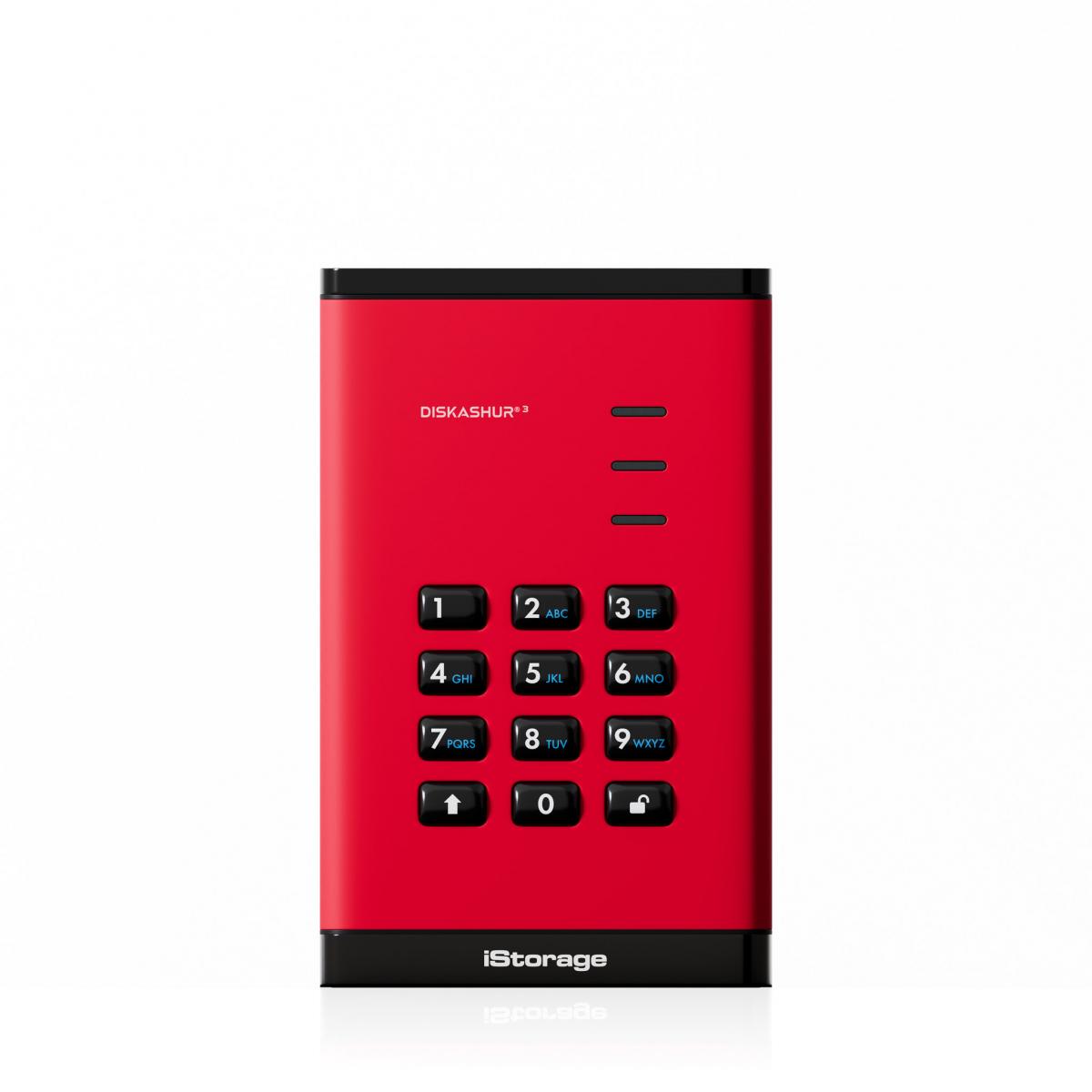 iStorage diskAshur³ HDD 5TB Red | Secure Portable Hard Drive | FIPS 140-3 Level 3 Complaint |Common Criteria EAL 5+ | PIN protected | AES-XTS 256-bit hardware encryption | GDPR, TAA Compliant | Dust/Water Resistant |
