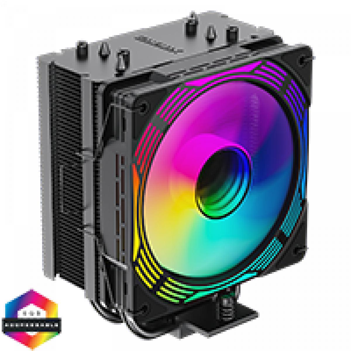 GameMax Ice Force Black CPU Cooler With 120mm FN12A-C8I PWM ARGB Infinity Fan 4 x 6mm Heat Pipes TDP 200W