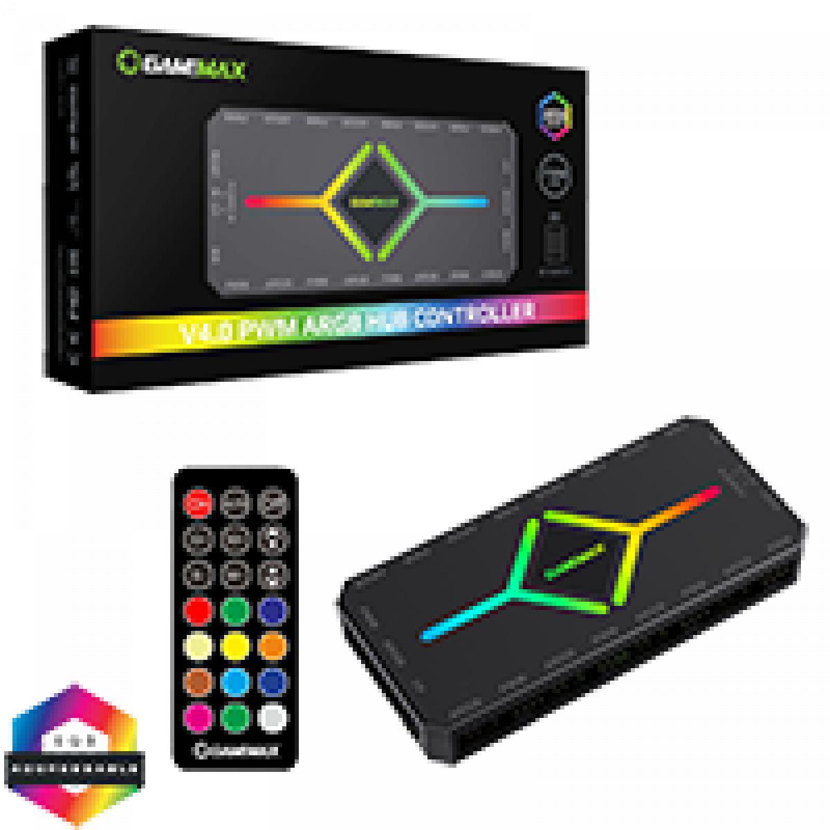 GameMax V4.0 ARGB PWM 9 Port Black Fan Hub With SATA Power and RF Remote 