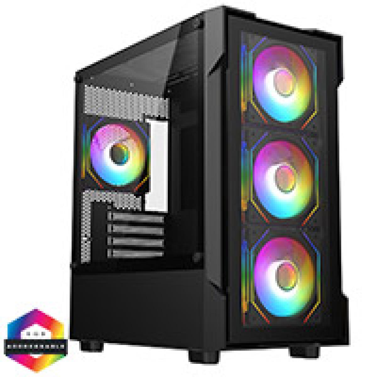 CiT Bolt Black Micro-ATX Gaming Case With 4 x 120mm ARGB Infinity Fans and Tempered Glass Panels With 30 Percent Tint