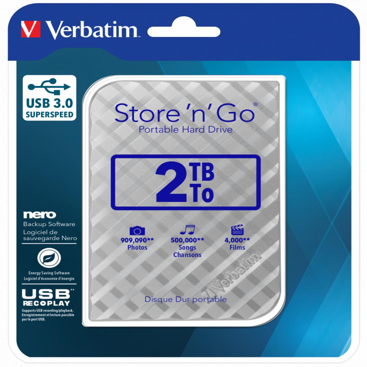 Verbatim Store 'n' Go USB 3.0 Hard Drive 2TB Silver