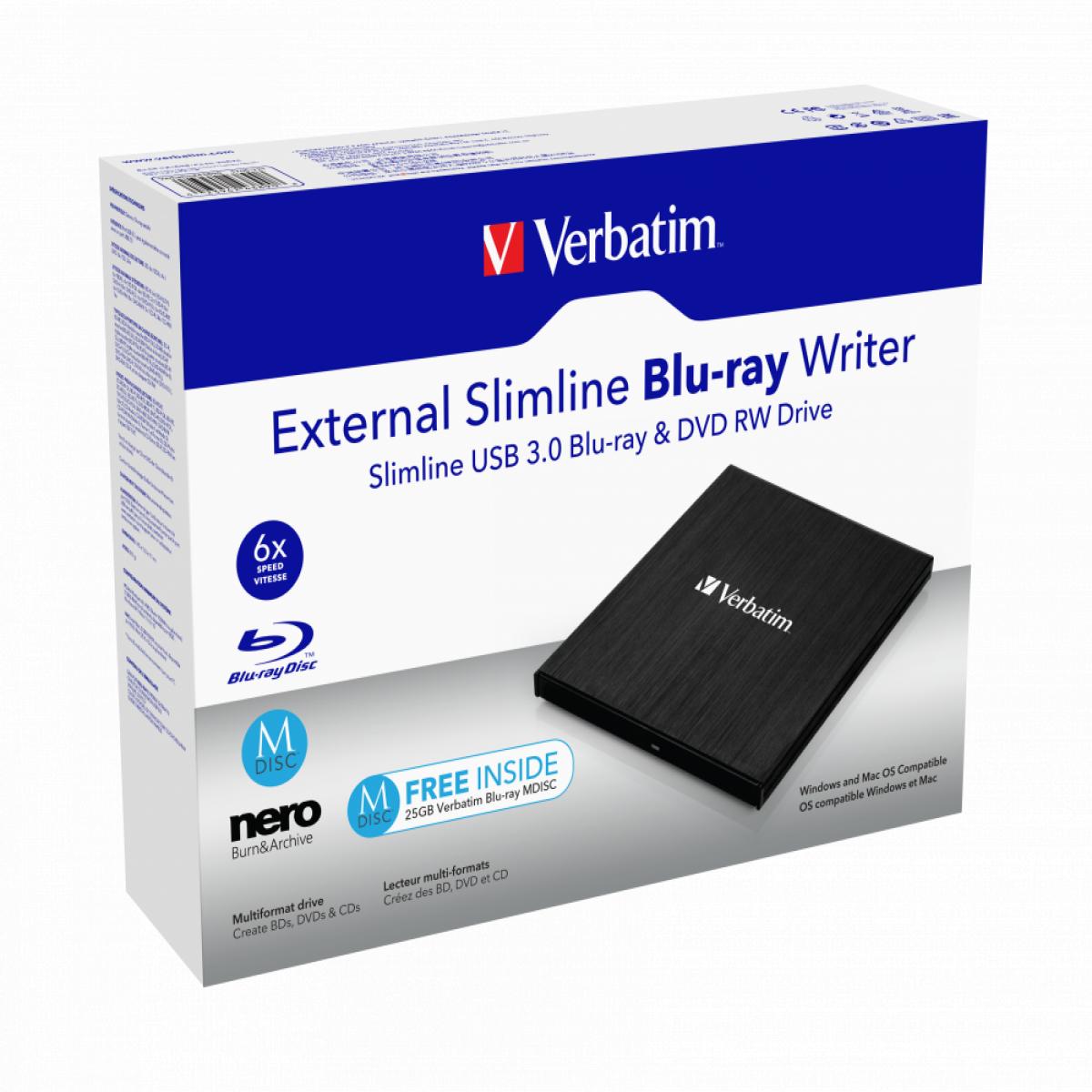 Verbatim External Slimline optical disc drive Blu-Ray RW Black