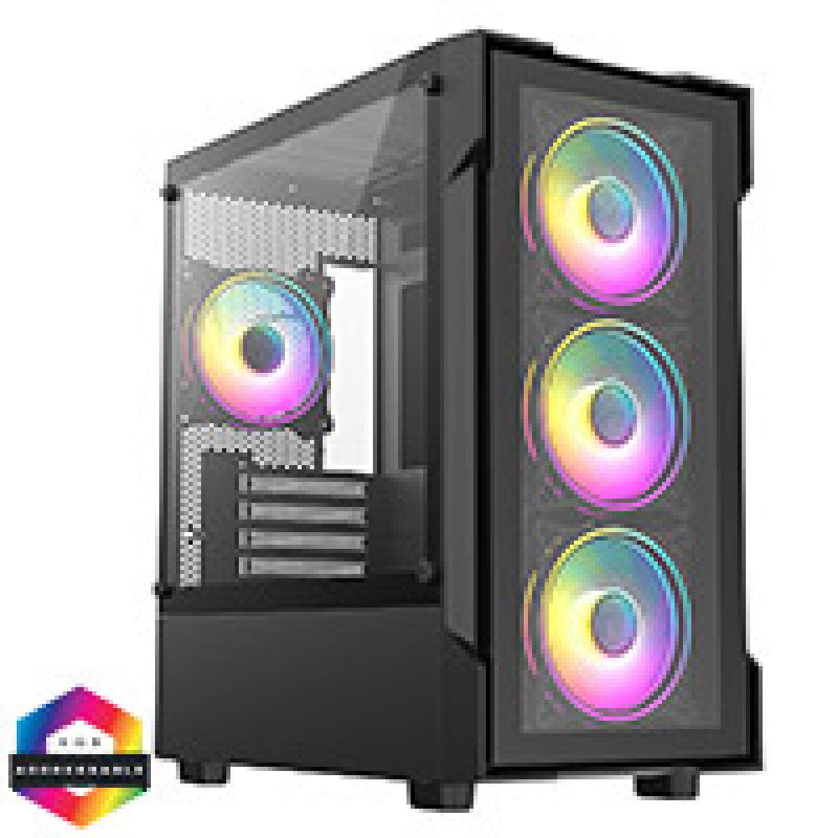 CiT Tornado Black Micro-ATX Gaming Case With 4 x 120mm Dual-Ring ARGB Infinity Fans and Tempered Glass Panels With 30 Percent Tint
