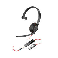 HP Poly Blackwire 5210 Monaural USB-C Headset +3.5mm Plug +USB-C/A Adapter