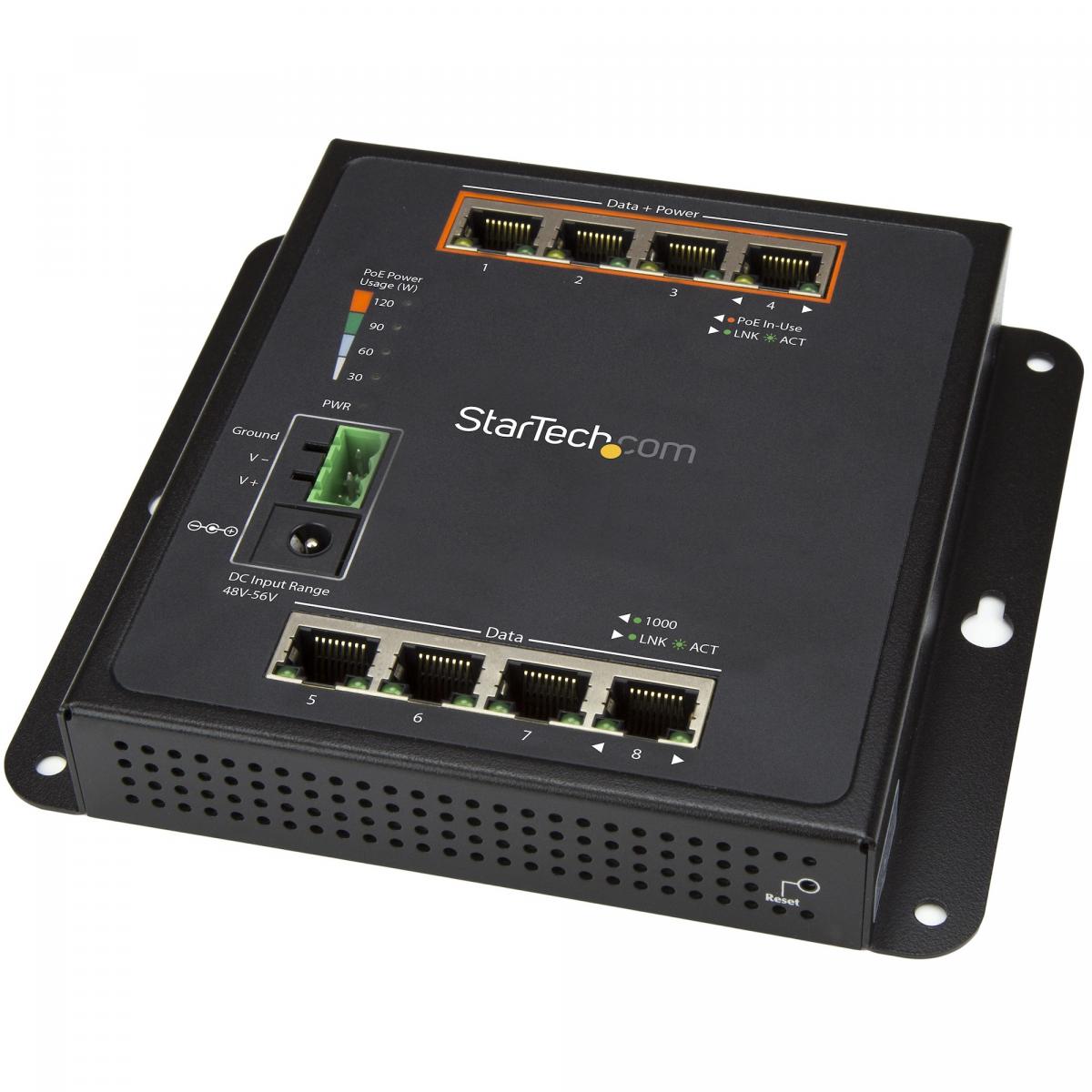 StarTech.com Industrial 8 Port Gigabit PoE Switch - 4 x PoE+ 30W - Power Over Ethernet - Hardened GbE Layer/L2 Managed Switch - Rugged High Power Gigabit Network Switch IP-30/-40C to +75C - TAA