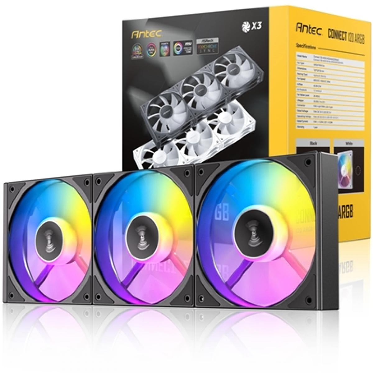 Antec Connect 120 ARGB 3-Pack 120mm PWM Fans with Daisy Chain Design and Vibration-Absorbing Pads