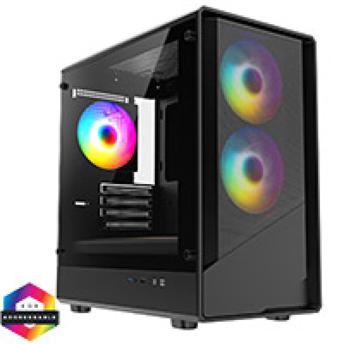 CiT Level 5 Black Micro-ATX Mesh PC Gaming Case with 3 x 120mm PWM ARGB Fans Included With Tempered Glass Side Panel