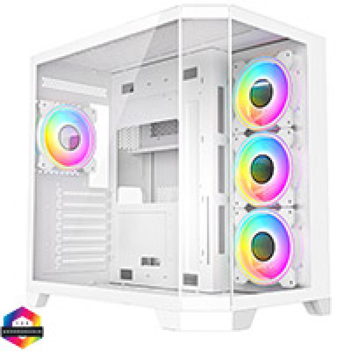 CiT DS360 White ATX Gaming Case With Dual Chamber Panoramic Tempered Glass With 4 x CiT Celsius 120mm Fans and 6 Port PWM Hub