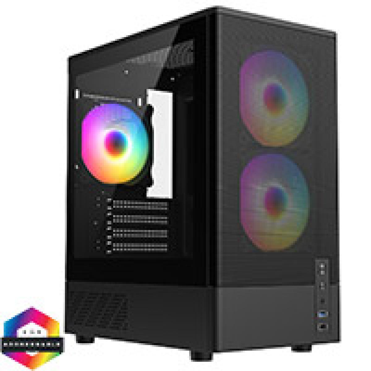 CiT F3 Black Micro-ATX Mesh PC Gaming Case with 3 x 120mm ARGB Fans Included With Tempered Glass Side Panel