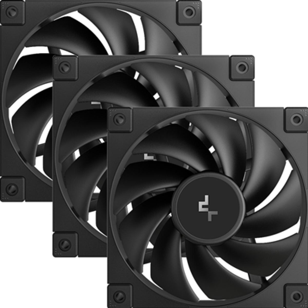 DeepCool FD12 120mm Case Fan 3-Pack, PWM Control, High Airflow, Low Noise, Hydro Bearing, Black, Anti-Vibration Pads, 4-Pin Connector