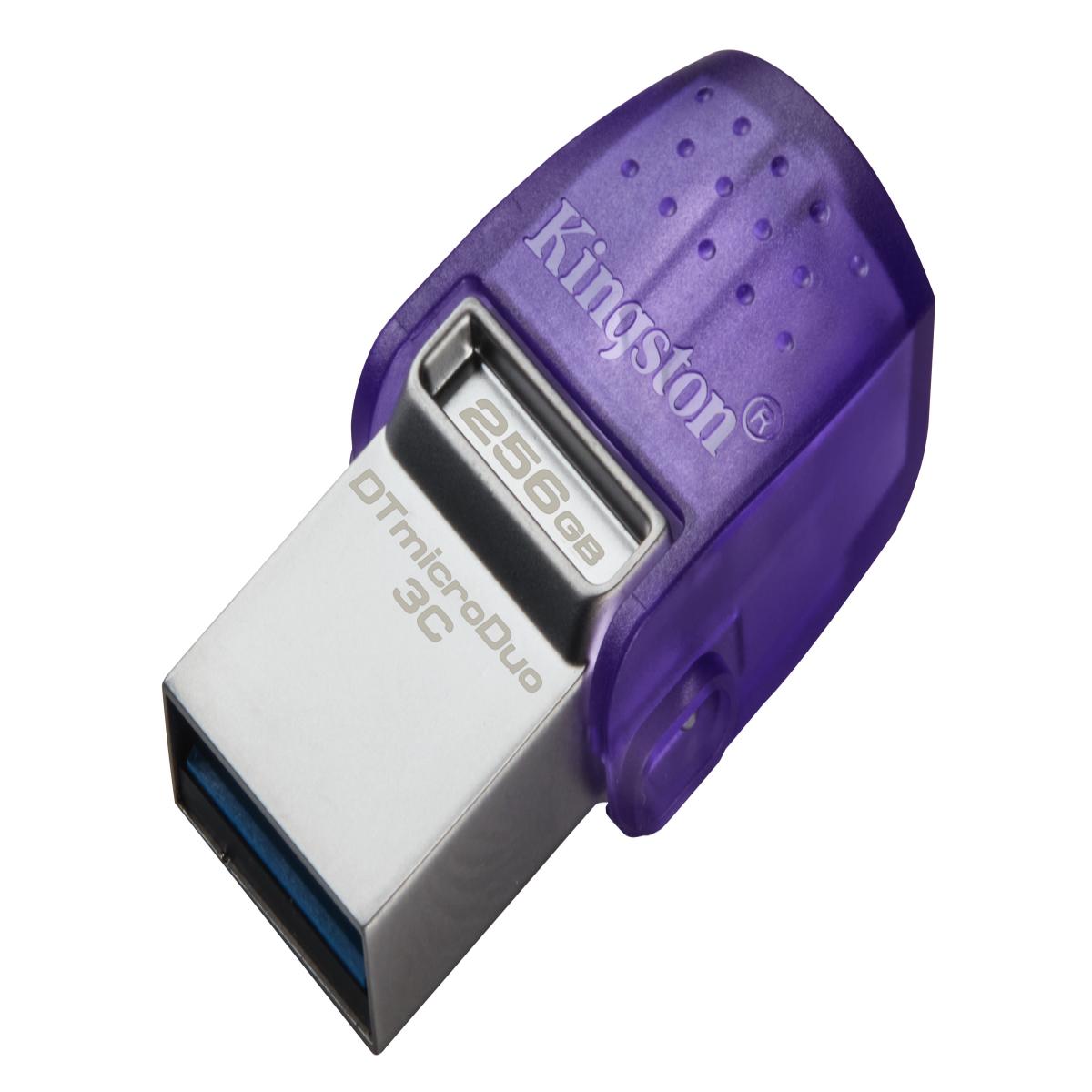 Kingston DataTraveler microDuo 3C 256GB OTG Dual USB-A to USB-C USB 3.2 Gen 1 Flash Drive, Purple