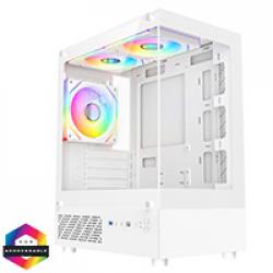 CiT Celsius White Micro-ATX Gaming Case with Tempered Glass Front and Side Panels with 3 x 120mm ARGB PWM Infinity Fans