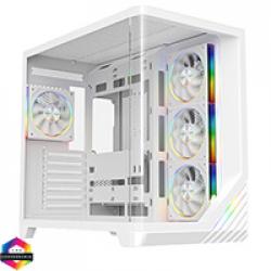 Powercool Venus White ATX Gaming Case Dual Chamber Layout With Curved Tempered Glass With 4 x CiT Saturn PWM ARGB Fans and 6 Port PWM Hub