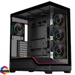Powercool Pulsar Black ATX Gaming Case With Tempered Glass Panels With 4 x PWM ARGB Fans and 9 Port PWM Hub and RF Remote Included