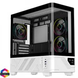 Powercool Arctic White Micro-ATX Gaming Case With Black Interior Tempered Glass Panels With 3 x PWM ARGB Fans and 9 Port PWM Hub Included