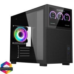 CiT Pro Jupiter Black Micro-ATX PC Gaming Case with 8 Inch LCD Screen 1 x 120mm Infinity Fan Included, USB-C, Tempered Glass Side Panel.