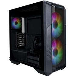 Cooler Master HAF 500 Case, Black, Mid Tower, 2 x USB 3.2 Gen 1 Type-A, 1 x USB 3.2 Gen 2 Type-C, Screwless & Tool-Free Tempered Glass Side Window Panel, Mesh Front Panel, Dual 200mm Addressable RGB Fans, Rotatable GPU Fan