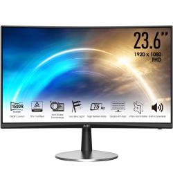 MSI Pro MP242C 23.6 Inch Curved Monitor, 1500R, Full HD (1920 x 1080), 75Hz, VA, 5ms, HDMI, VGA, Built-in Speakers, Anti-Glare, Anti-Flicker, Less Blue light, TÜV Certified, VESA, Kensington, Black