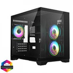CiT Concept Black MATX Gaming Cube with Tempered Glass Front and Side Panels with 3 x CiT Tornado Dual-Ring Infinity Fans