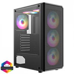 CiT Delta Black ATX Gaming Case with MeshABS Front  30 Tinted Tempered Glass Side  6 x Inner-Ring ARGB Fans  6-Port MB Sync Hub