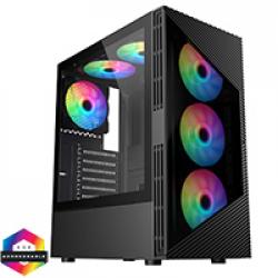 CiT Impact Black ATX Gaming Case with Darkened Tempered Glass Panels 6 x Inner-Ring ARGB Fans 6-Port Hub