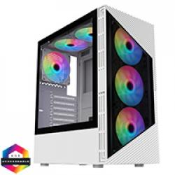 CiT Impact White ATX Gaming Case with Darkened Tempered Glass Panels 6 x Inner-Ring ARGB Fans 6-Port Hub