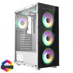CiT Mirage F6 White ATX Gaming Case with TG Front and 30 Percent Tint TG Side Panel with 6 x Dual-Ring Infinity Fans and 6-Port Hub
