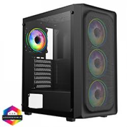 CiT Orion Black ATX Gaming Case with Mesh Front and Tempered Glass Side 6-Port PWM Hub and 4 x CiT Tornado Dual-Ring Infinity Fans