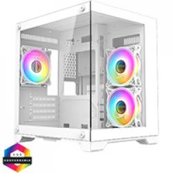 CiT Overseer White MATX Gaming Cube with Tempered Glass Front and Side Panels with 3 x CiT Tornado Dual-Ring Infinity Fans