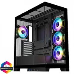 CiT Pro Diamond XR Black Mid-Tower Gaming Case with 4mm Tempered Glass Panels and 4 x CiT Celsius Dual-Ring Infinity Fans Bundled