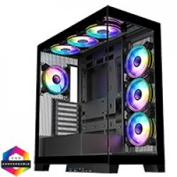 CiT Pro Diamond XR Black Mid-Tower Gaming Case with 4mm Tempered Glass Panels and 7 x CiT Celsius Dual-Ring Infinity Fans Bundled