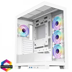 CiT Pro Diamond XR White Mid-Tower Gaming Case with 4mm Tempered Glass Panels and 4 x CiT Celsius Dual-Ring Infinity Fans Bundled