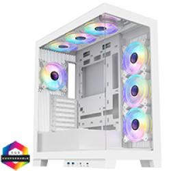 CiT Pro Diamond XR White Mid-Tower Gaming Case with 4mm Tempered Glass Panels and 7 x CiT Celsius Dual-Ring Infinity Fans Bundled
