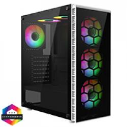 CiT Raider White ATX Gaming Case with Tempered Glass Panels with 70 Percent Tint with 6 x Inner-Ring Infinity Fans and 6-Port Hub