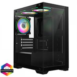 CiT Range Black MATX Gaming Case with Tempered Glass Front and Side Panels with 3 x CiT Tornado Dual-Ring Infinity Fans