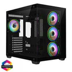 CiT Vision Black ATX Gaming Cube with Tempered Glass Front and Side Panels with 4 x CiT Tornado Dual-Ring Infinity Fans