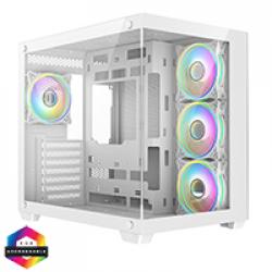 CiT Vision White ATX Gaming Cube with Tempered Glass Front and Side Panels with 4 x CiT Tornado Dual-Ring Infinity Fans