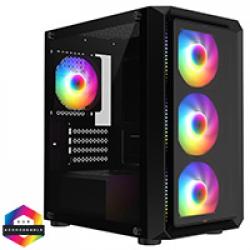 GameMax Icon Black Micro-ATX TG Gaming Case with Darkened Tempered Glass Panels 4 x 12cm Inner-Ring ARGB Fans 6-Port Hub